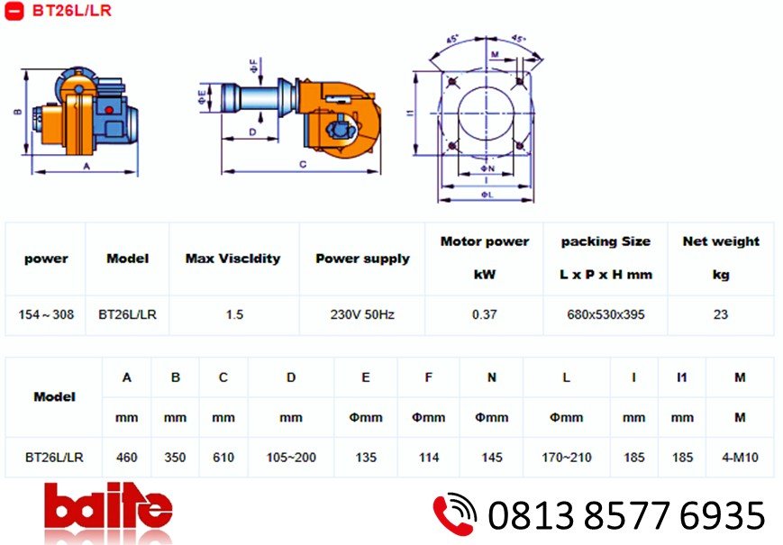 DATA TEKNIK BAITE BT 26 L-LR BURNER SOLAR
