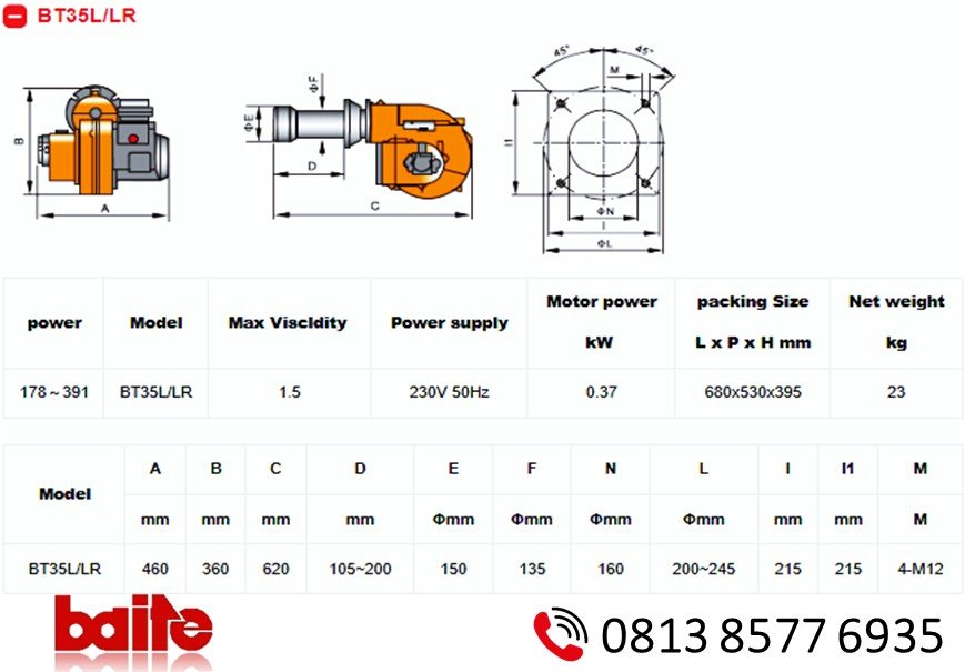 Data Teknik Baite Bt 35 LR Oil Burner Cina
